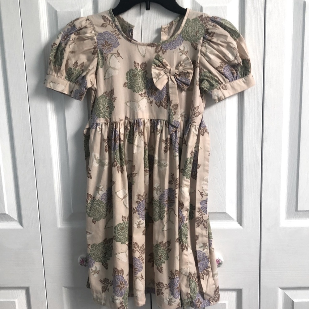 Handmade Girls Floral Cream Dress Vintage J. Manes Fabric